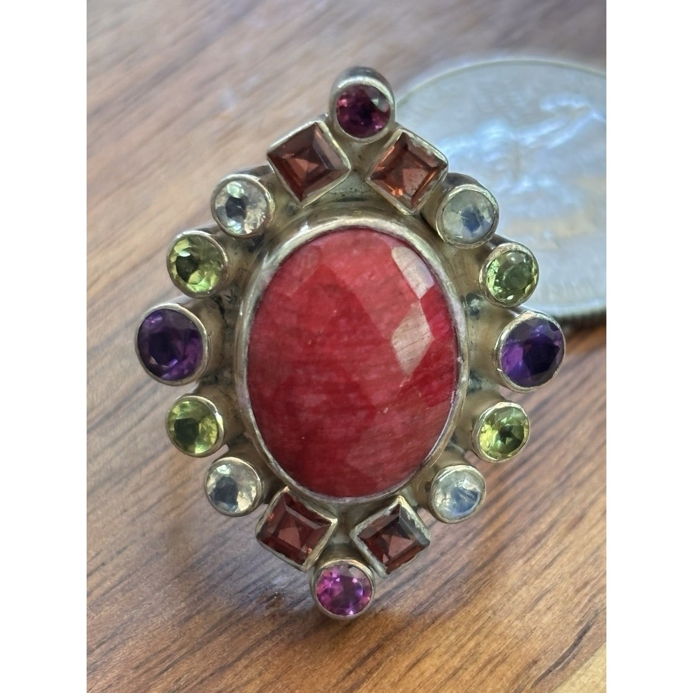 Nicky Butler 925 Ruby Red Corundum, Amethyst, Garnet, & Peridot Ring Size 7